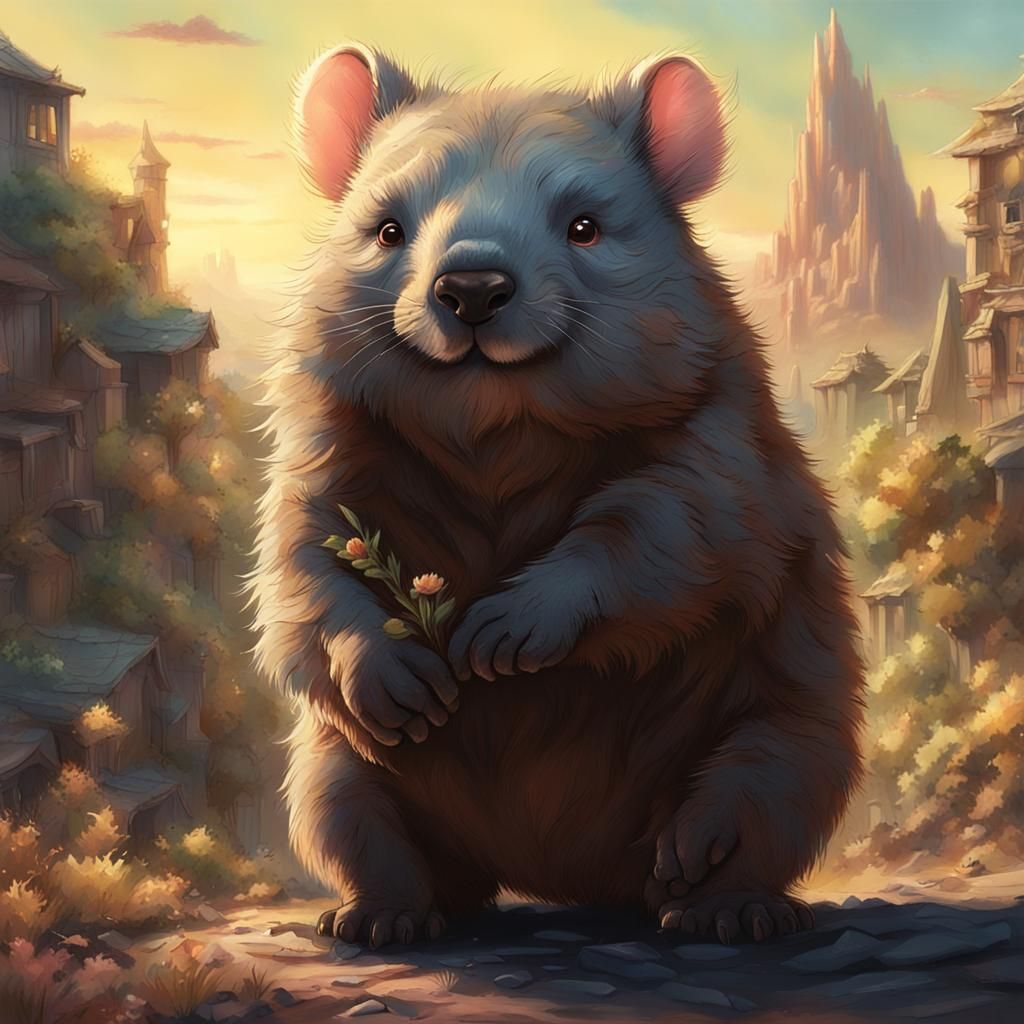 Cute Wombat Anime-Style Matte Painting