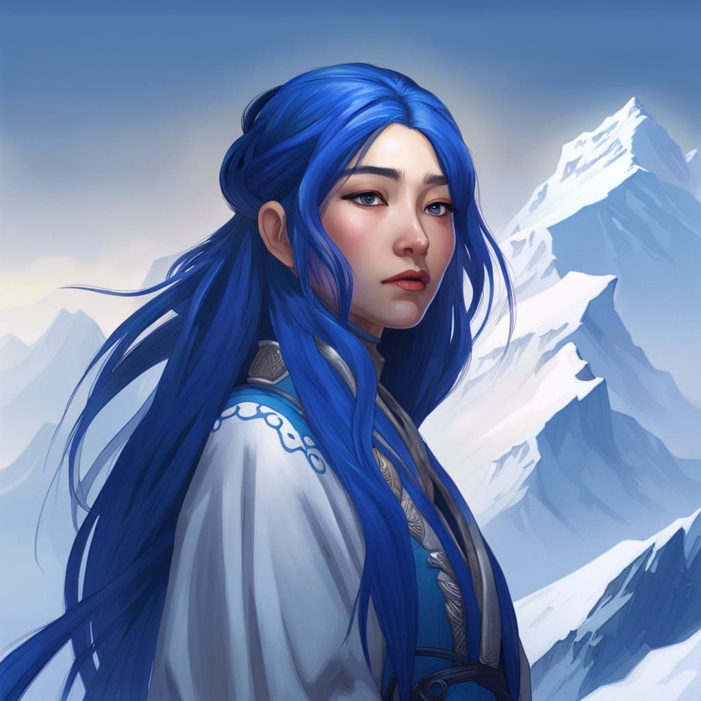 Ainu Girl Portrait with Blue Hair, Hyperdetailed Art