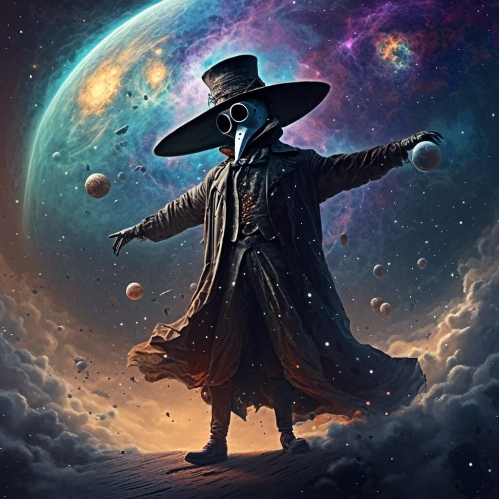 Plague Doctor in Space: Surrealist Space Art