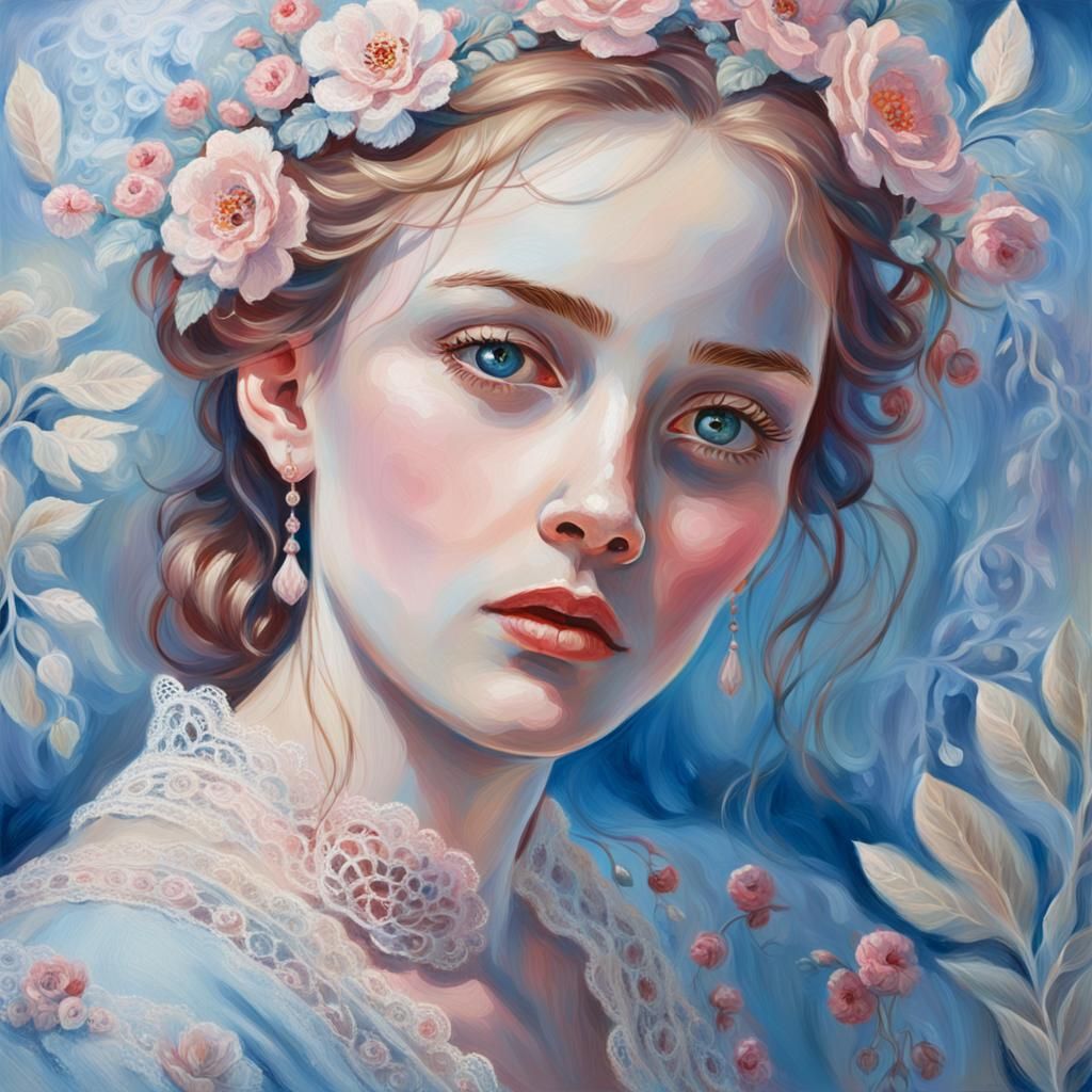 Surreal Portrait Painting of Serene Woman in Dreamy Light