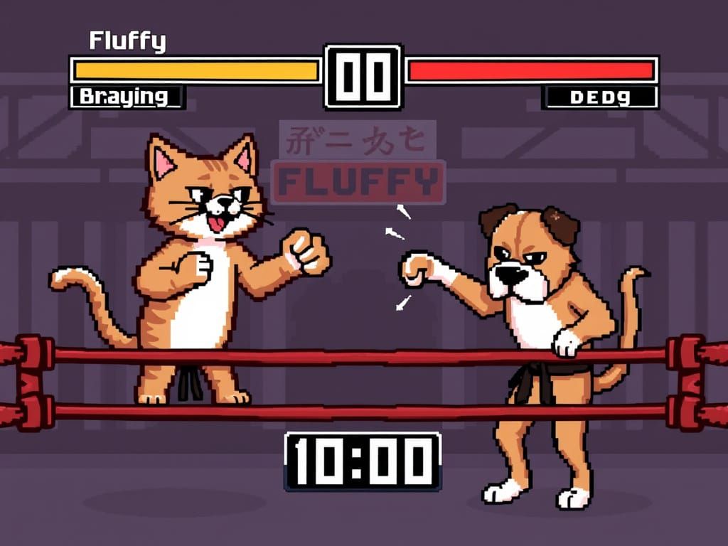 Pixelated Cat vs Dog Boxing Game: "Fluffy's" Victory