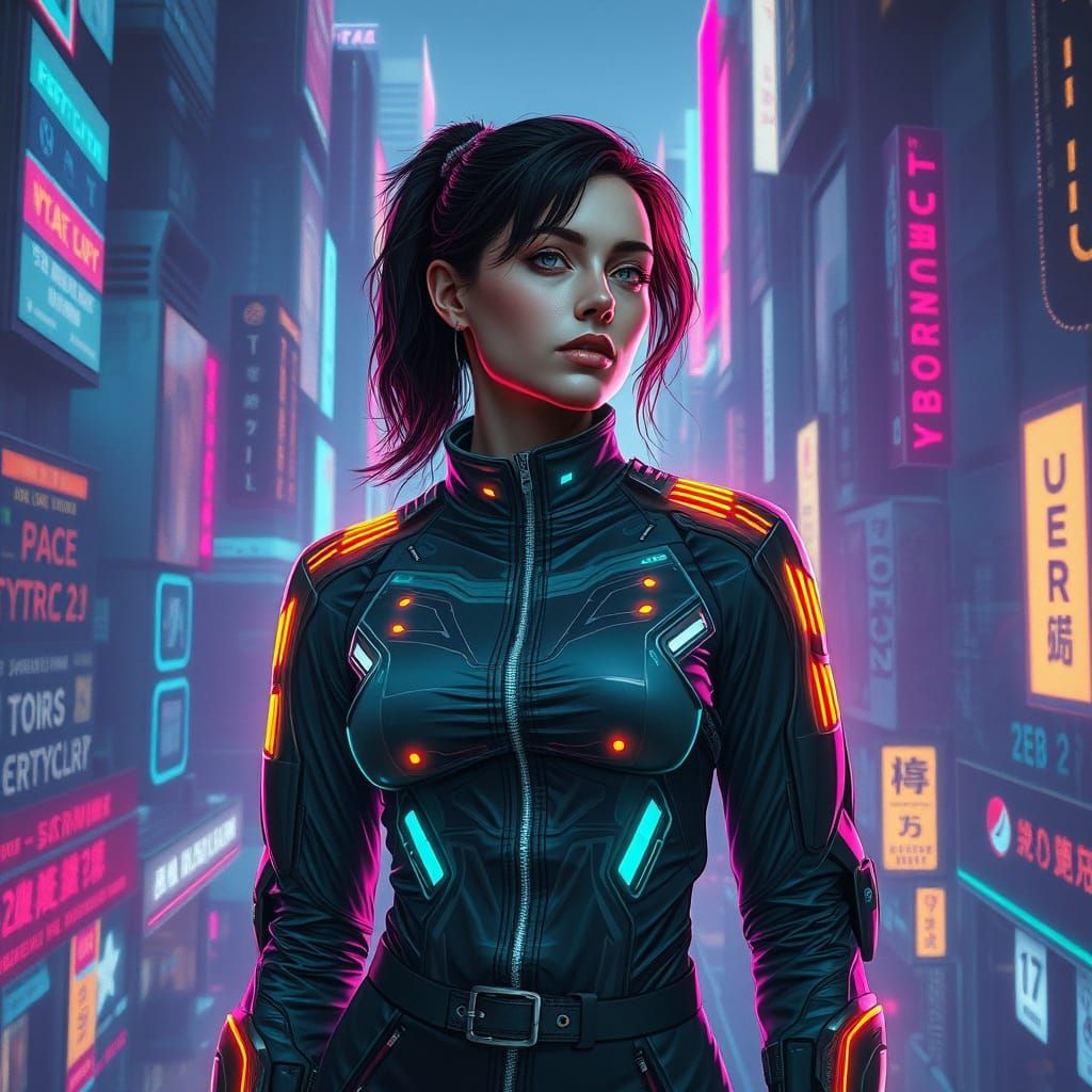 Cyberpunk Cityscape with Holographic Code in Dystopian Style