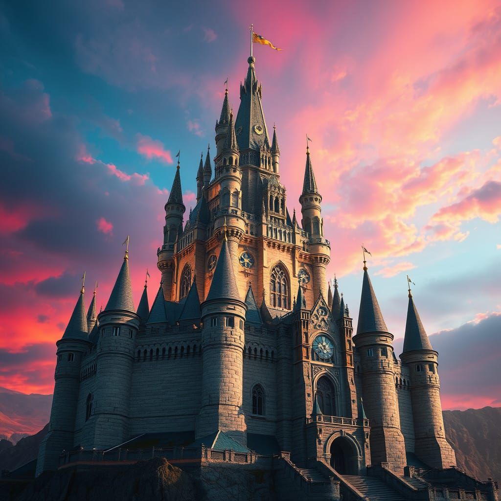 Majestic Castle in Vibrant, Futuristic Landscape