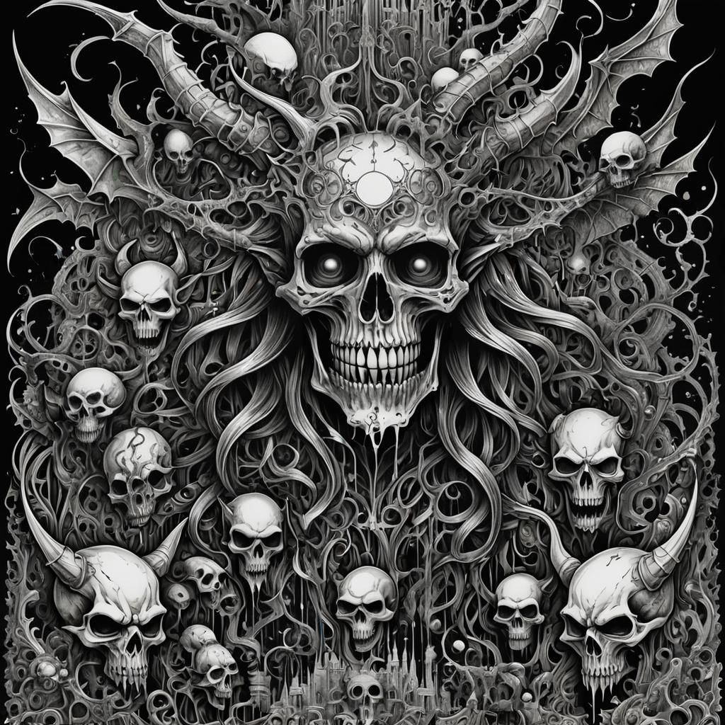 Gothic Evil Creatures in Intricate Doodle Art