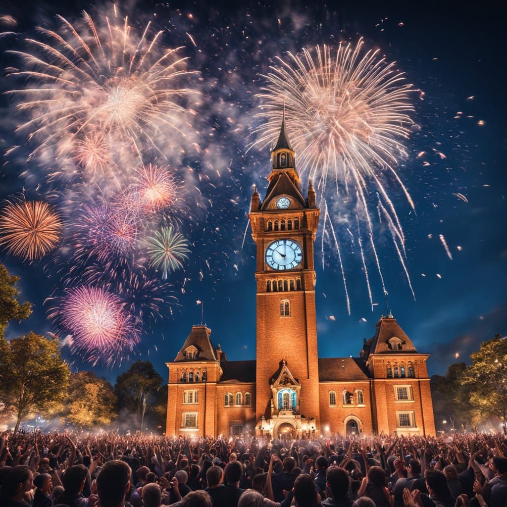 Joyful New Year's Celebration Amidst Confetti and Fireworks