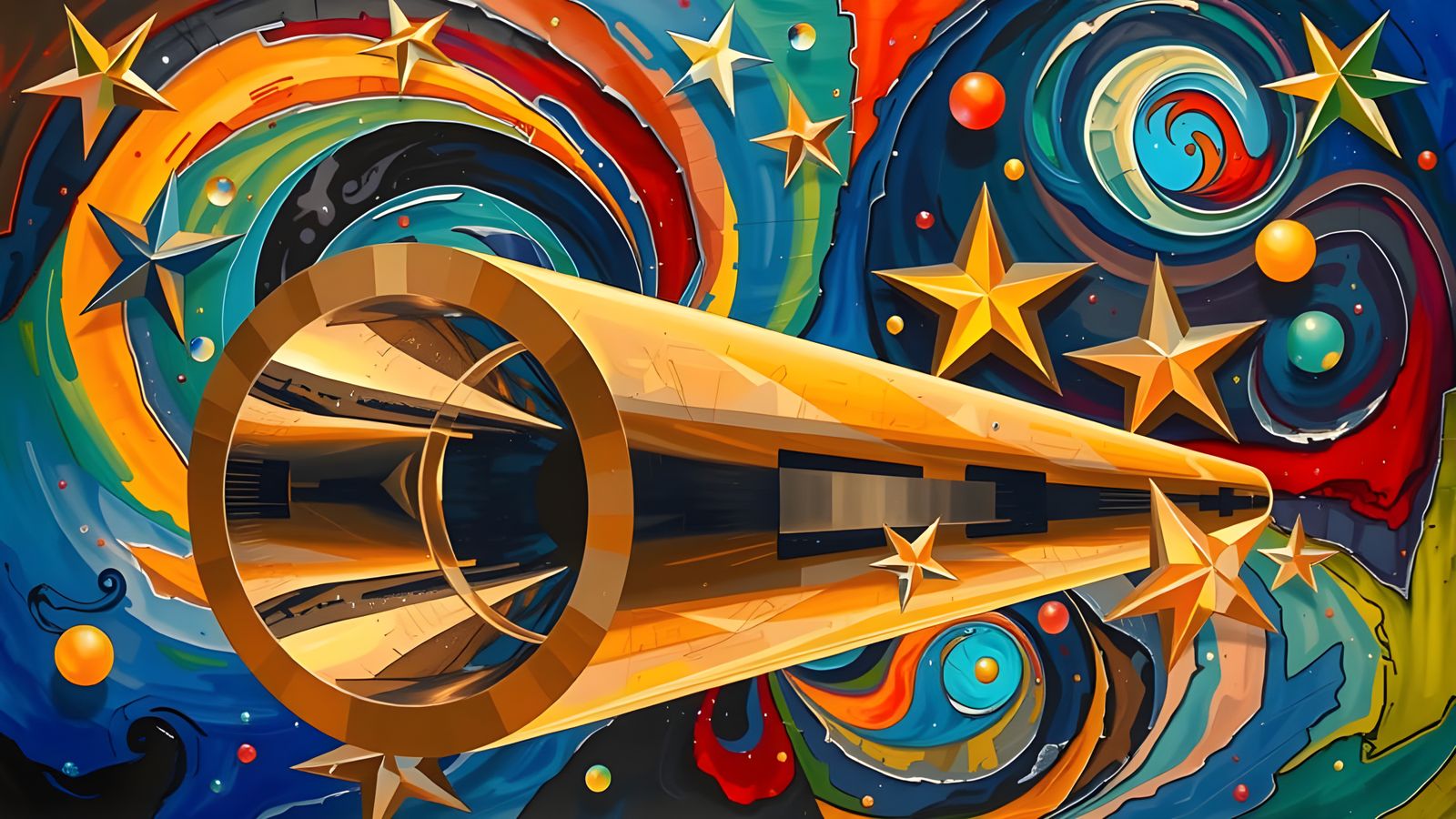 Sleek Metallic Mirrors Reflect Impasto Cosmic Vortex