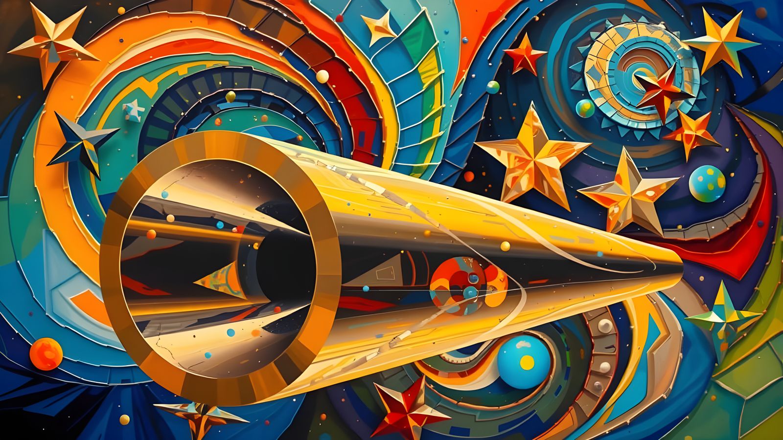 Sleek Mirrored Vortex in Polychromatic Impasto