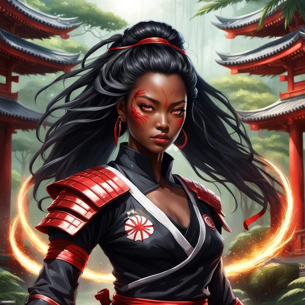 Hyperrealistic African Ninja Princess in Rainforest Temple