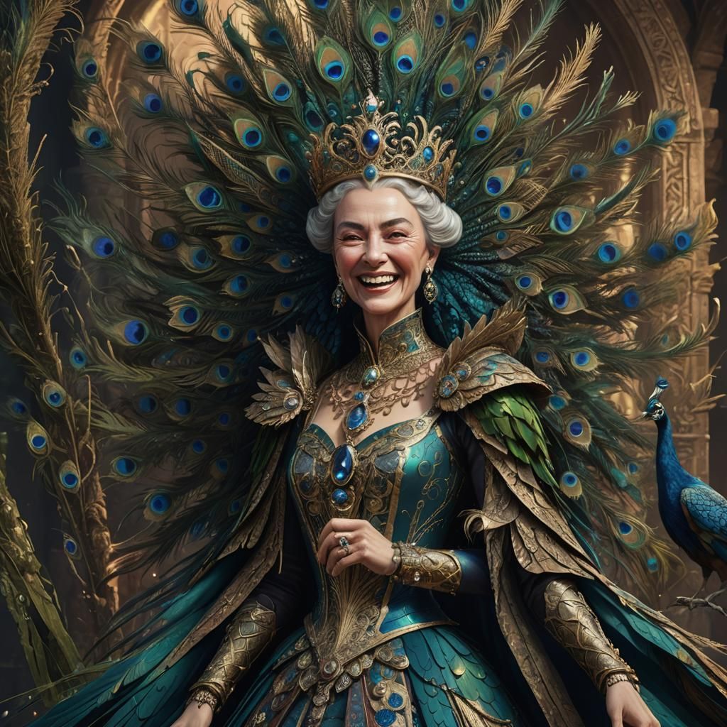 Insane Medieval Queen with Peacock Feathers