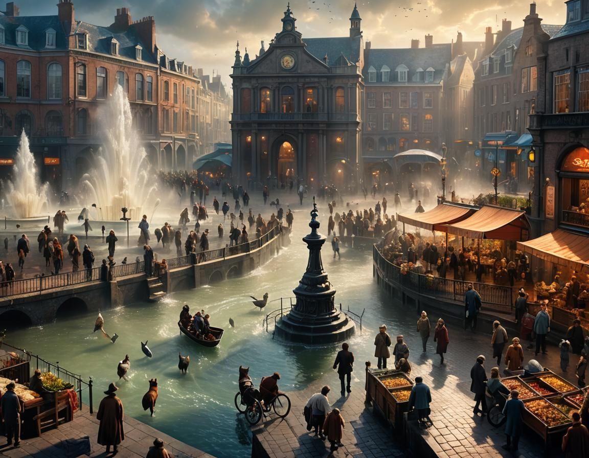 Dublin Seaside Market: Vibrant Matte Painting