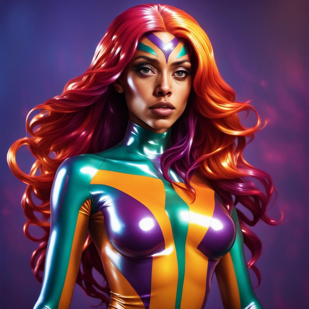 Starfire in Shiny Latex: Hyperrealistic Concept Art