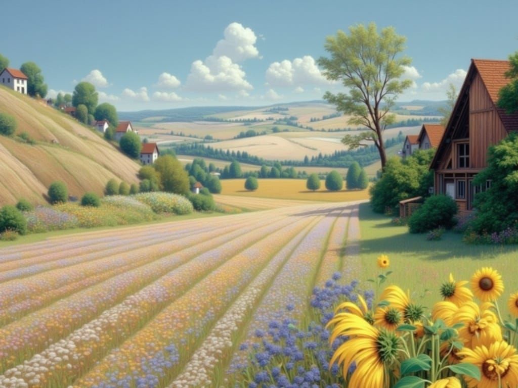 Sunflower Fields in Impressionist Style