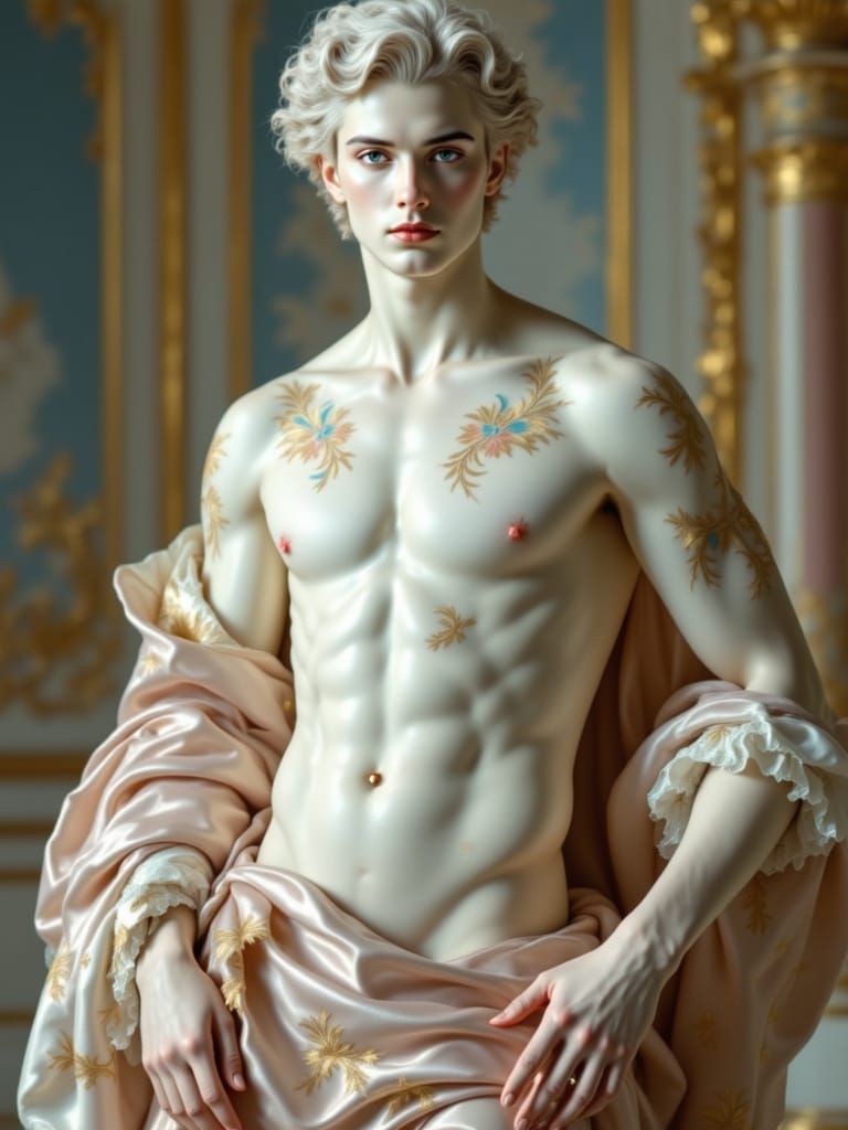 Regal Prince in Rococo Marble Sculpture