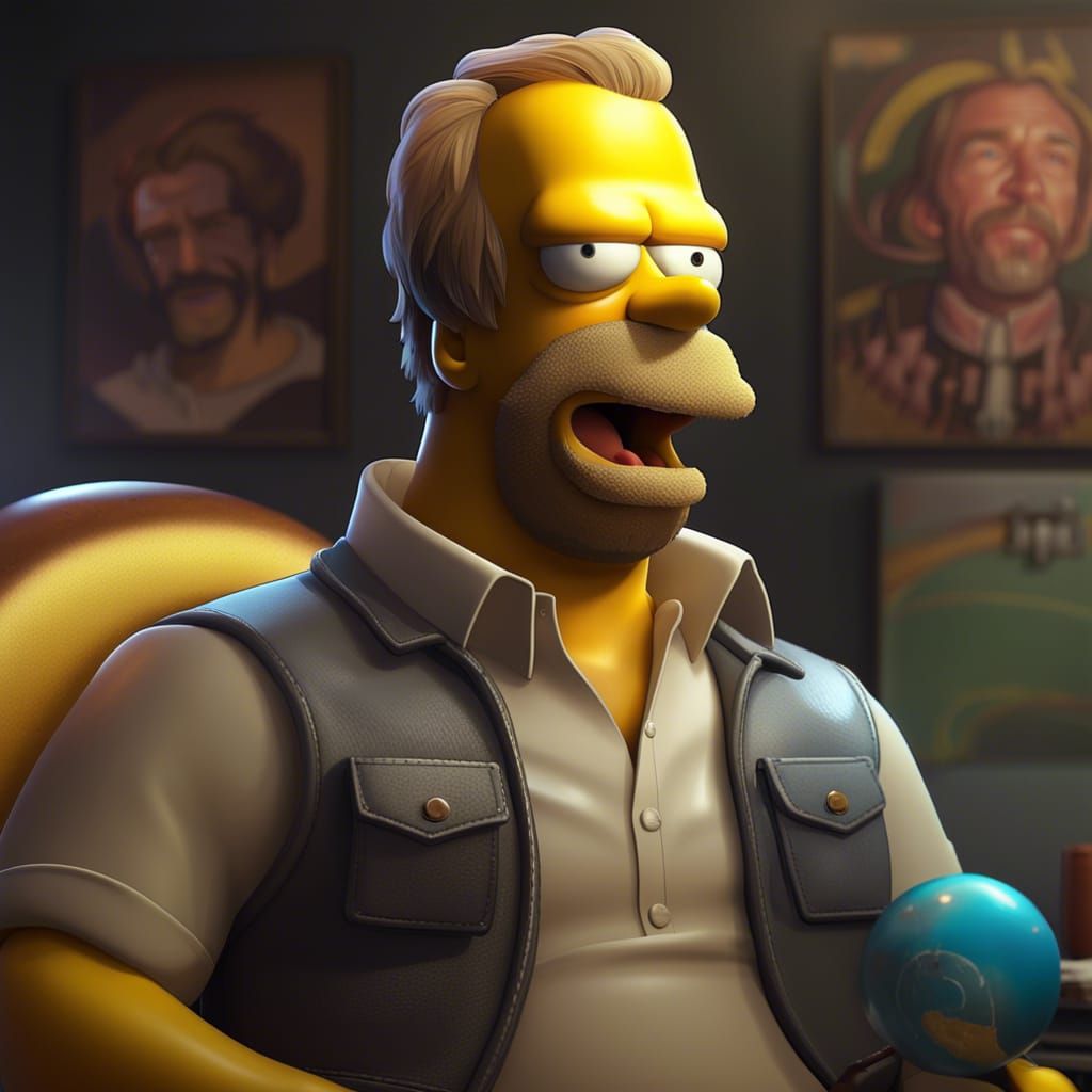 Homer Simpson as Chuck Norris: Detailed Art Nouveau Portrait