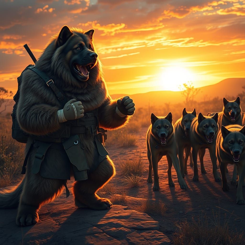 Heroic Tibetan Mastiff Protects Owner in Outback Landscape