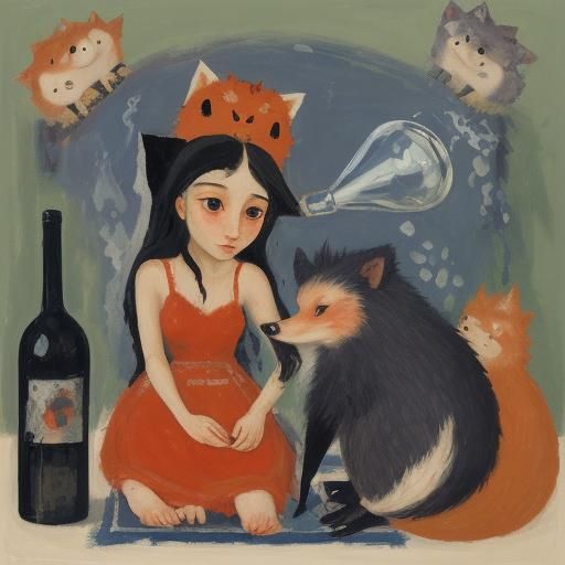 Hedgehog Assault on Fox: Expressionist Painting
