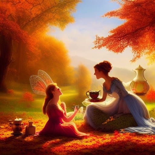Fairies' Autumn Tea Party: A Digital Painting