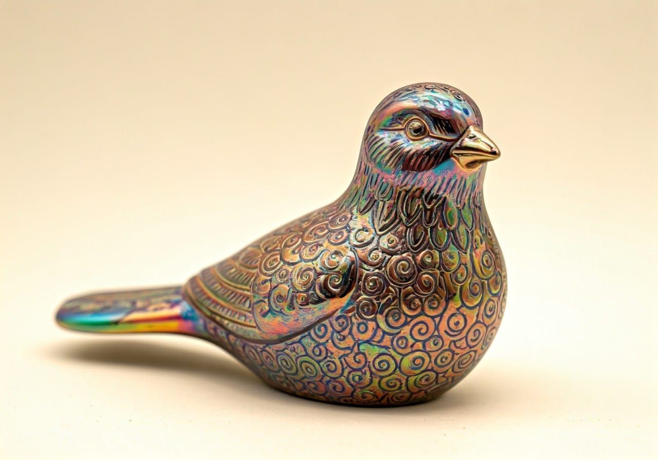 Rainbow Ceramic Bird Statuette in Pottery Style