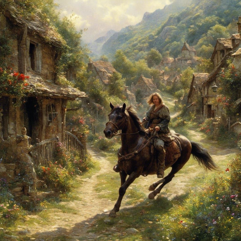 Fantasy Rider in Light Fantasy Town