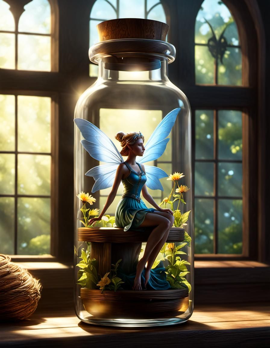 Fairy Imprisoned in Bottle: Dark Fantasy Art