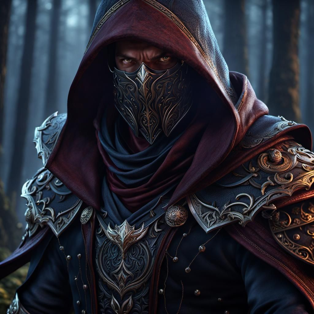 Eerie Hooded Thief in a Fractal Fantasy World