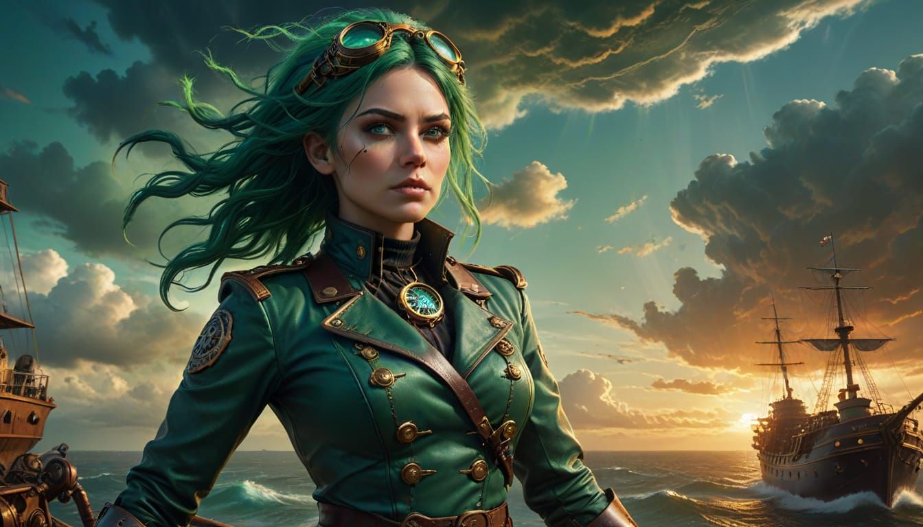 Steampunk Captain Commands Airship in Sci-Fi Fantasy