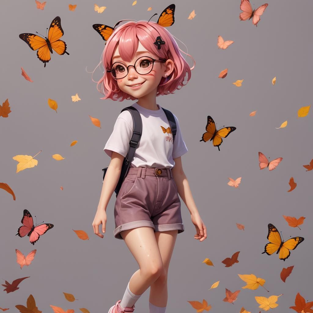 Anime Style Girl with Wings and Butterfly Clip