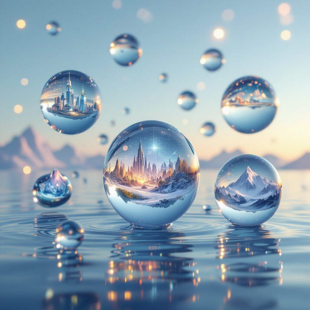 Water Droplets Reflecting Unique Miniature Worlds