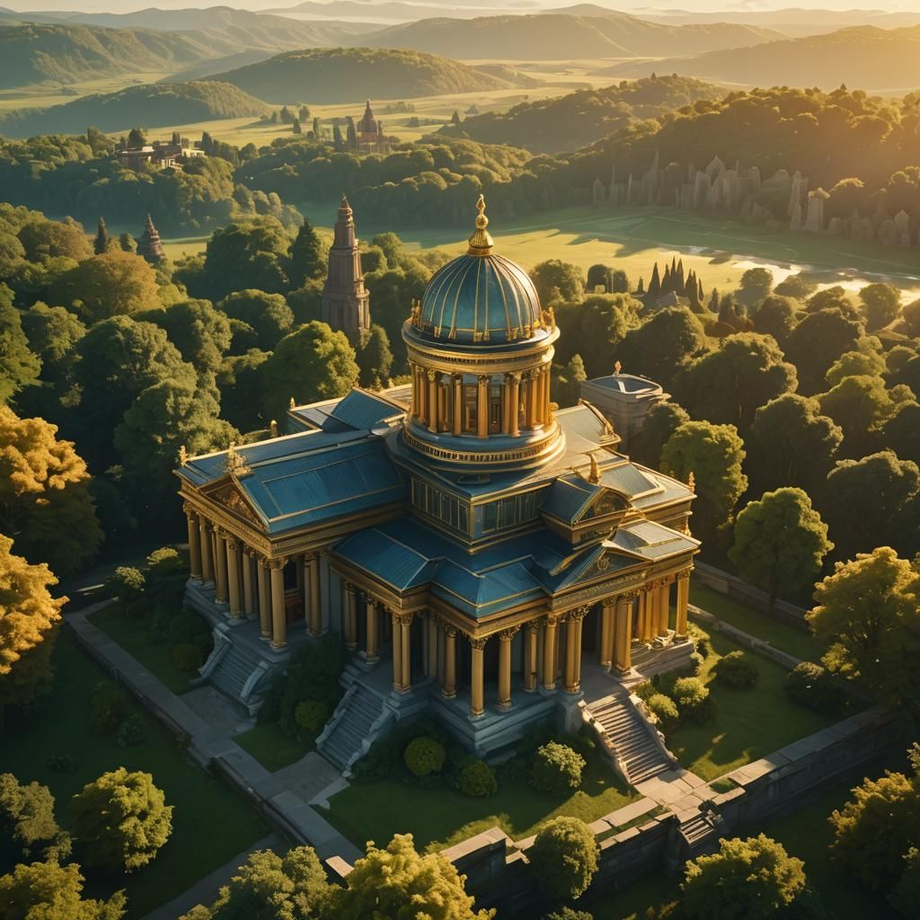 Majestic Temple in Summer Landscape, Cinematic Still