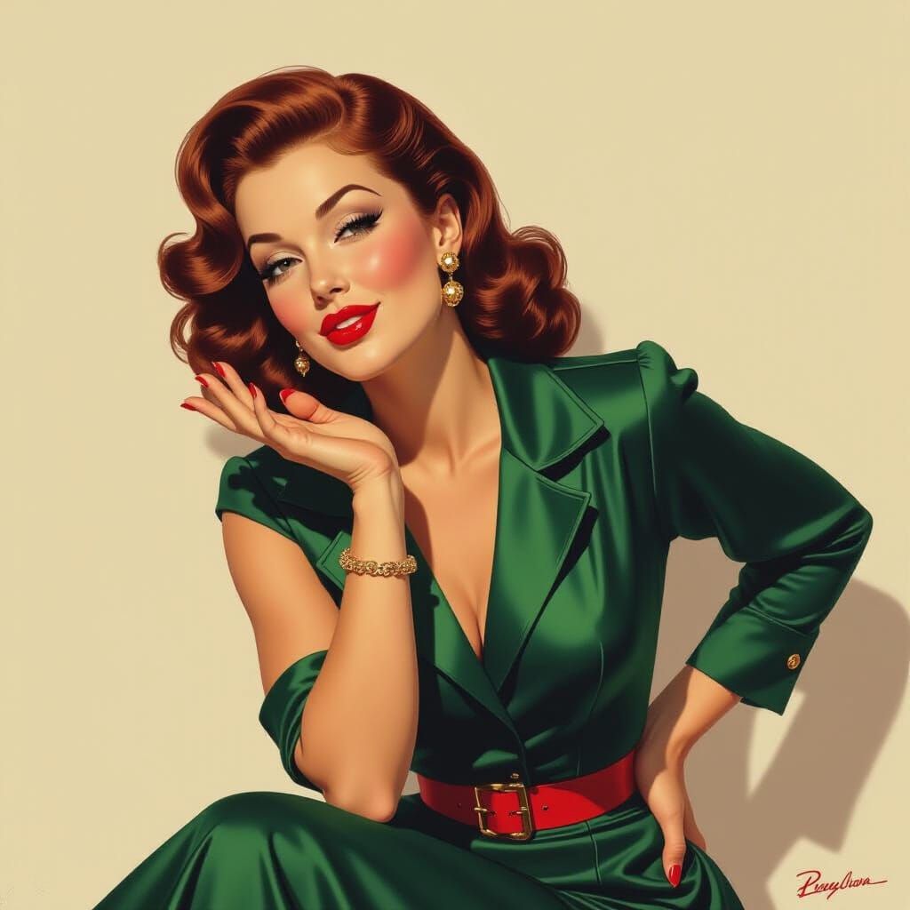Vintage Glamour: Woman Blowing Kiss, Pin-Up Style