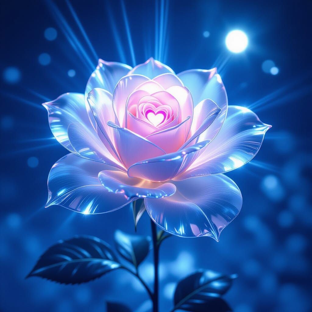 Crystal Rose Blooms Under Moonlight: Futuristic Art