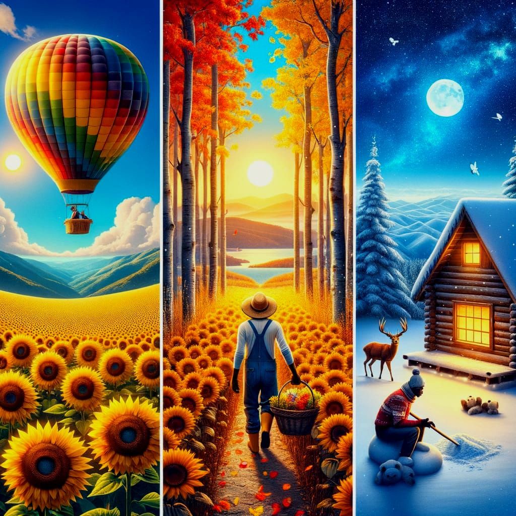 Seasonal Transitions: Summer, Autumn, Winter Landscapes