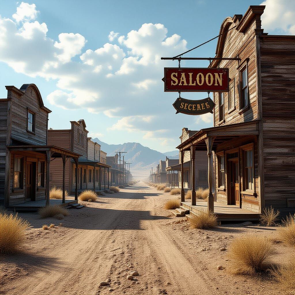 Abandoned Wild West Town in Hyperrealistic Style