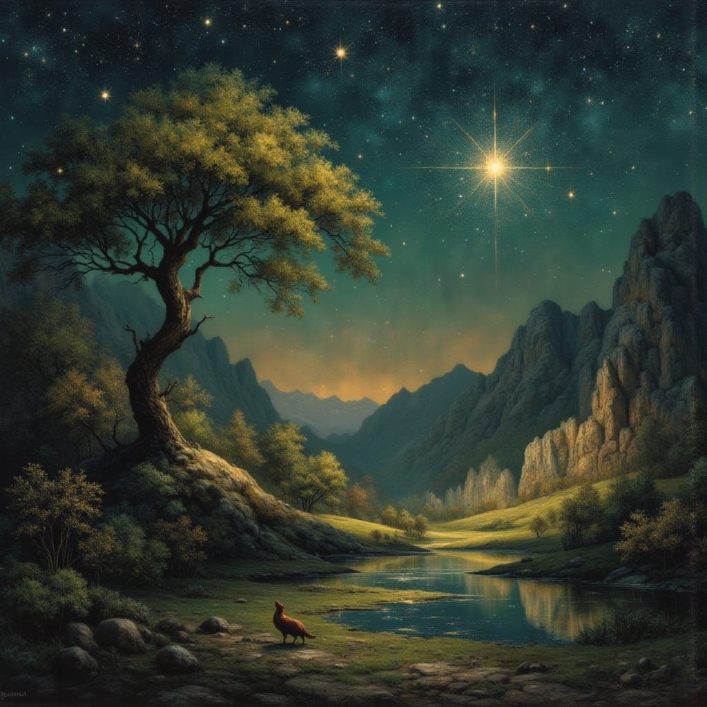 Elves Leaving Middle Earth Under Golden Stars