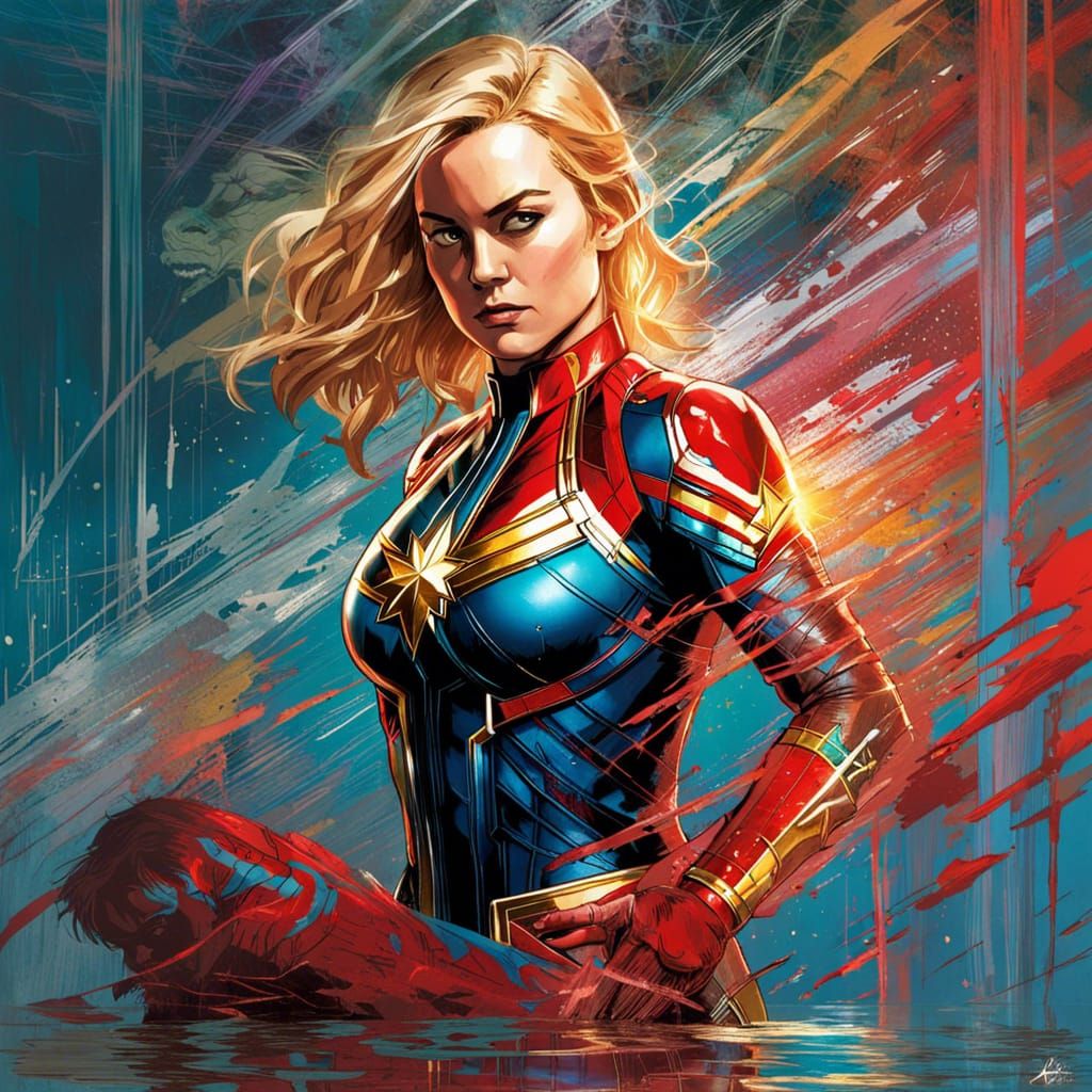 Captain Marvel's Mirrored Reflection: Hyperrealistic Concept...