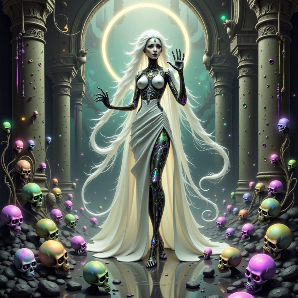 Android Necromancer in Ethereal Dark Fantasy