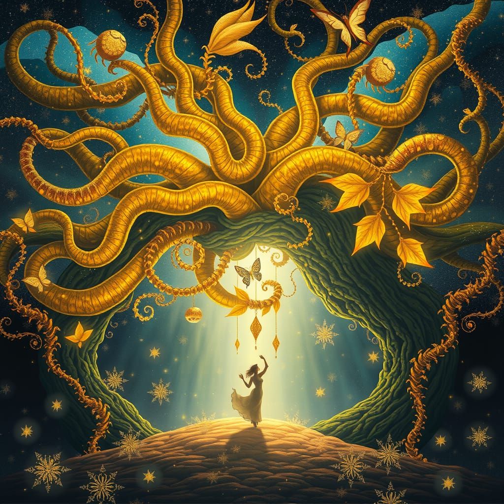 Enchanted Forest Dancer in Klimt-Inspired Opulence