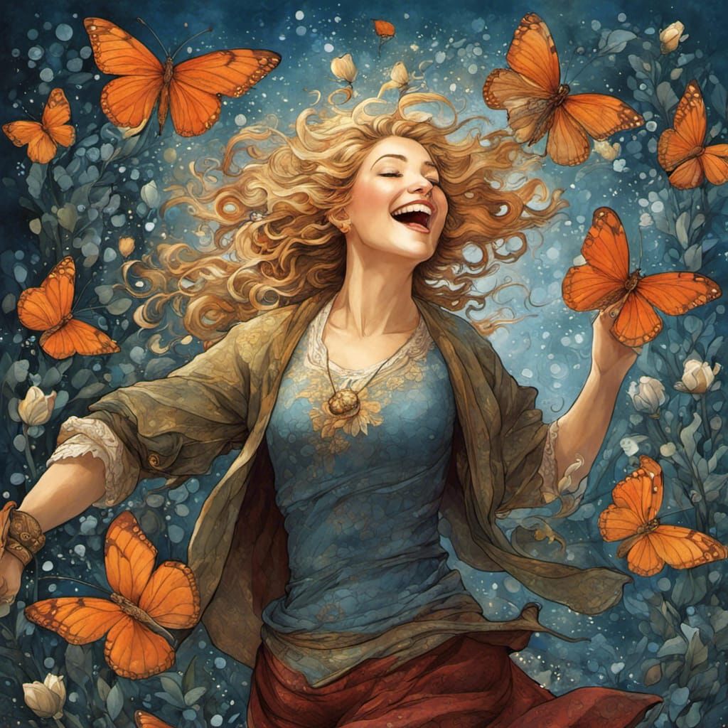 Woman Runs Through Musical Notes in Fantasy Art