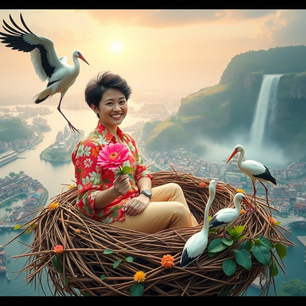 Utopian Floating Water City with Japanese Elements