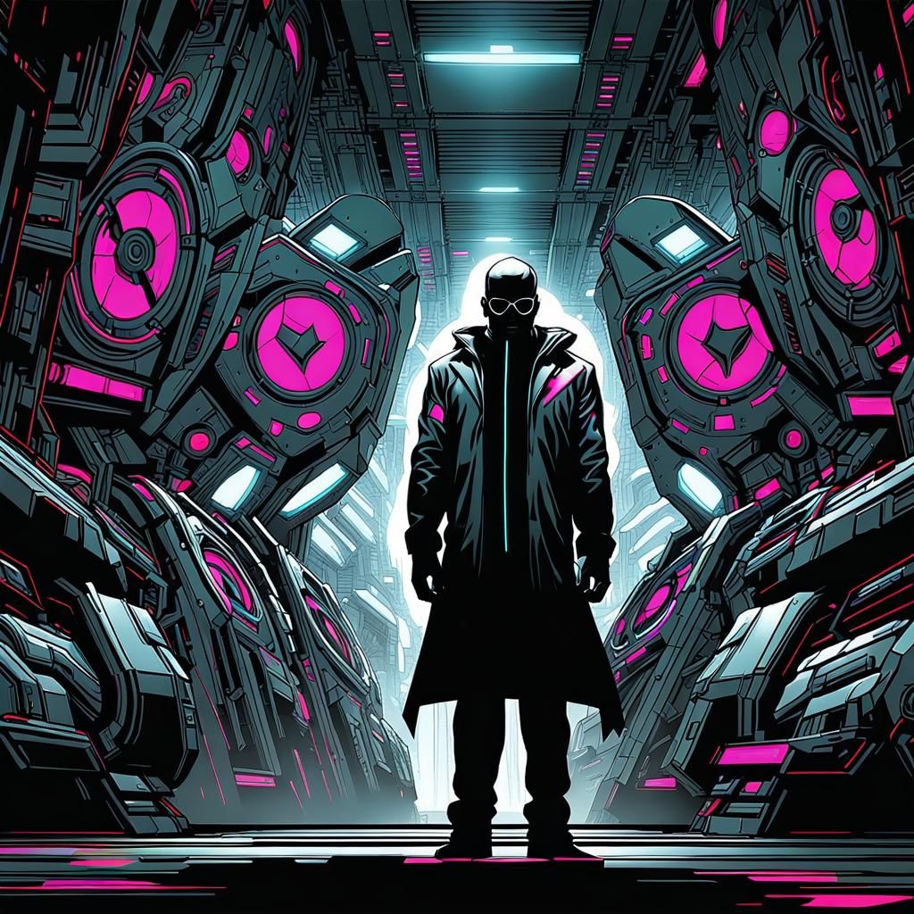 Angry Secret Agent in High-Tech Lair: Comic Book Art