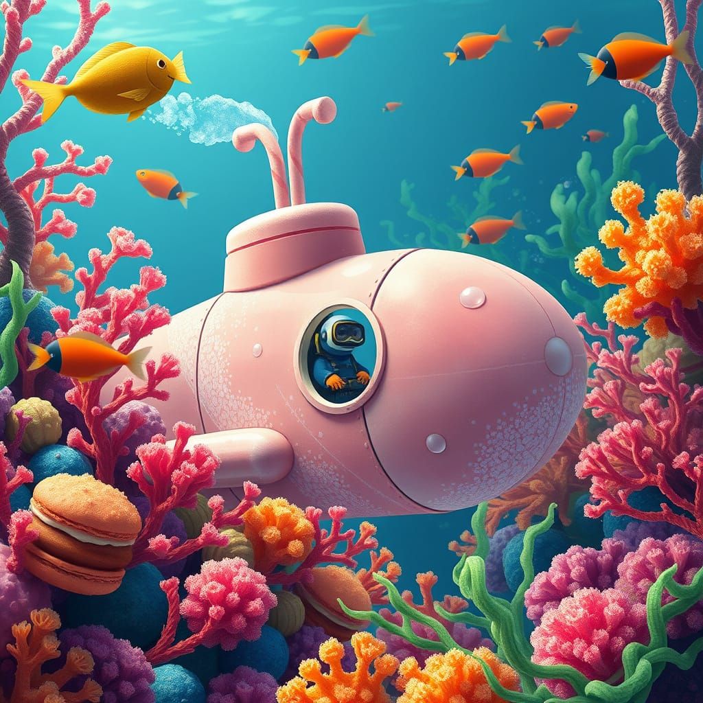 Macaron Submarine Adventure in Ghibli Style