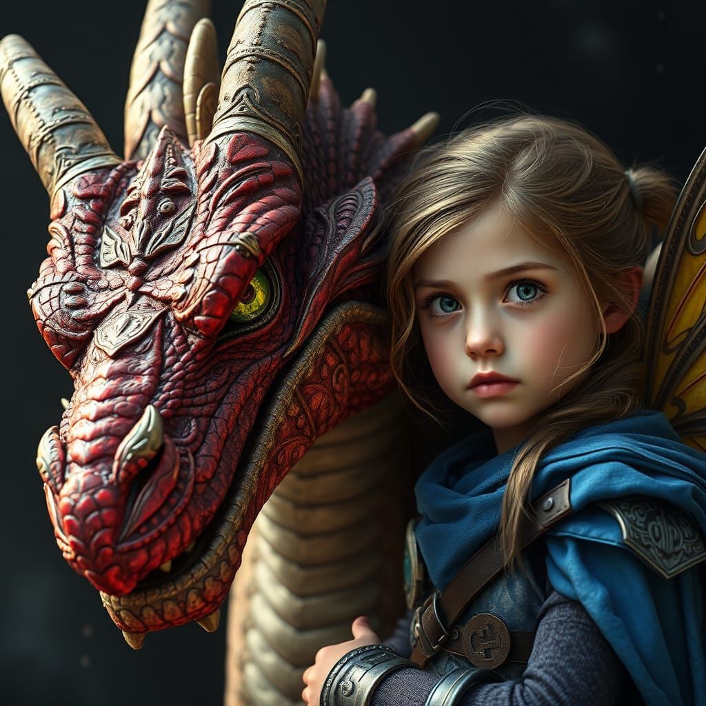 Guardian Dragon and Fairy Portrait in Tapestry Style