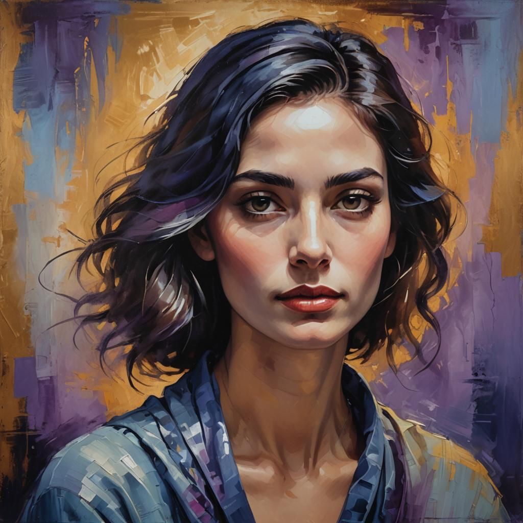 Serene Woman with Dark Eyes, Oil Painting Portrait