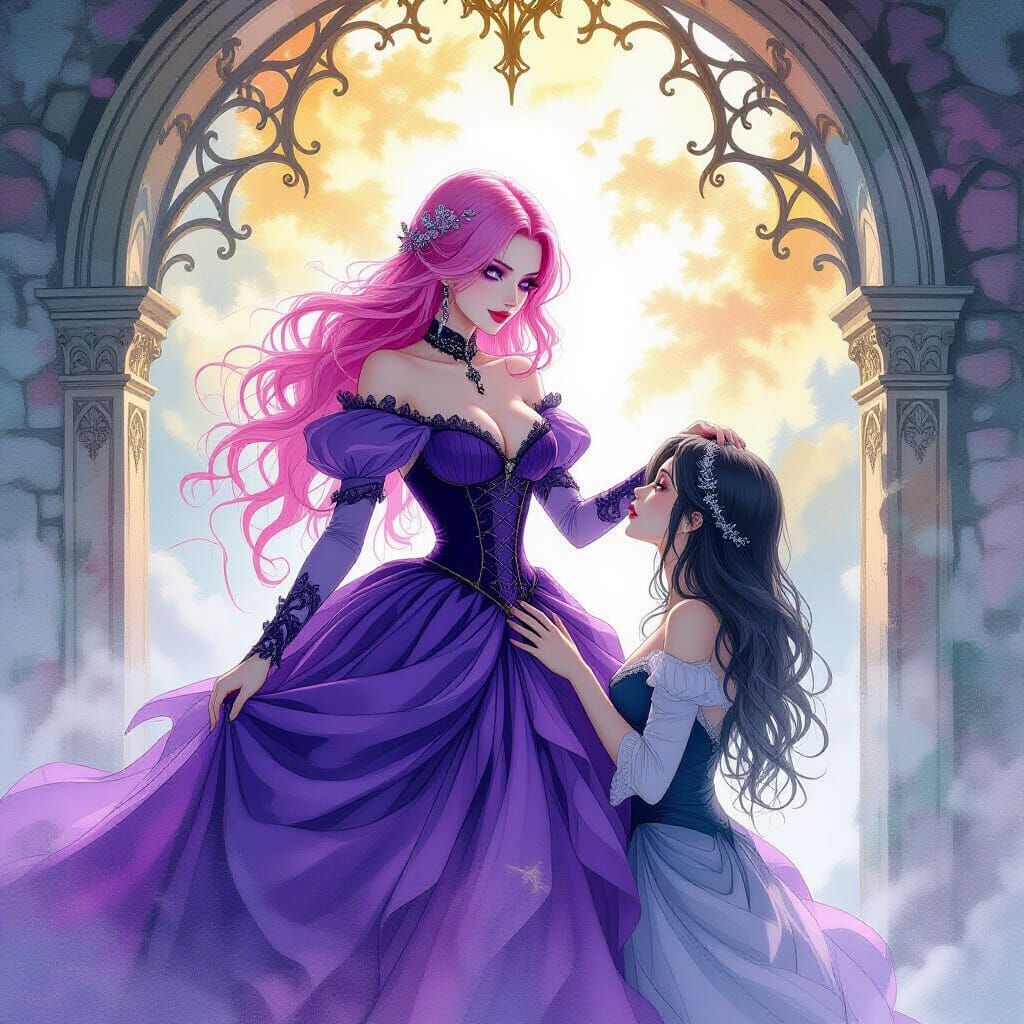 Gothic Reaper Guides Soul to Heaven in Watercolor