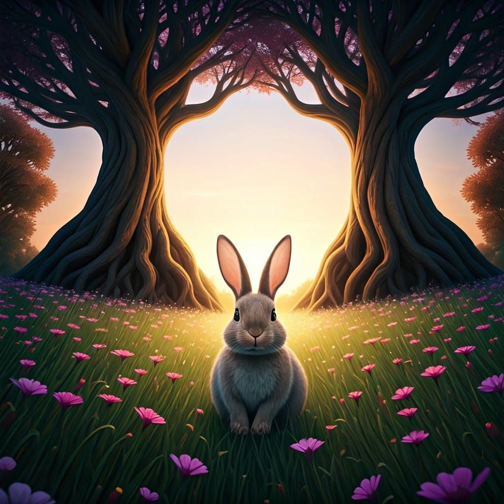 Adorable Bunny in Lush Meadow: Fantasy Concept Art