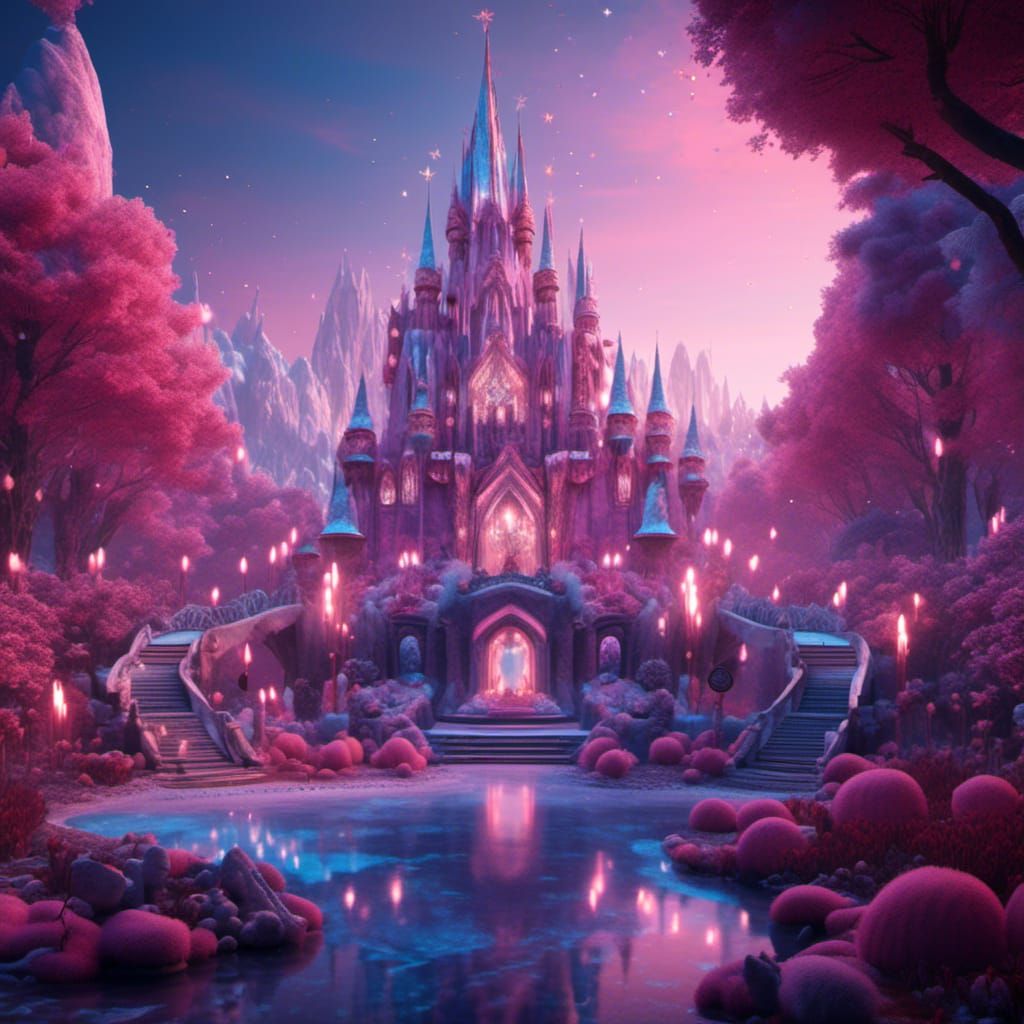 Nighttime Candyland with Pink and Blue Crystal Towers
