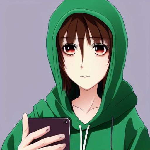 Anime Girl in Hoodie Taking Selfie