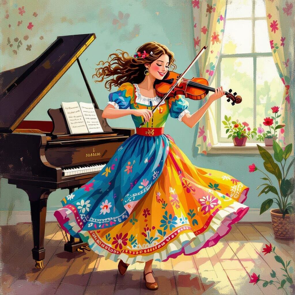 Whimsical Teacher Dancing to Fiddle Music
