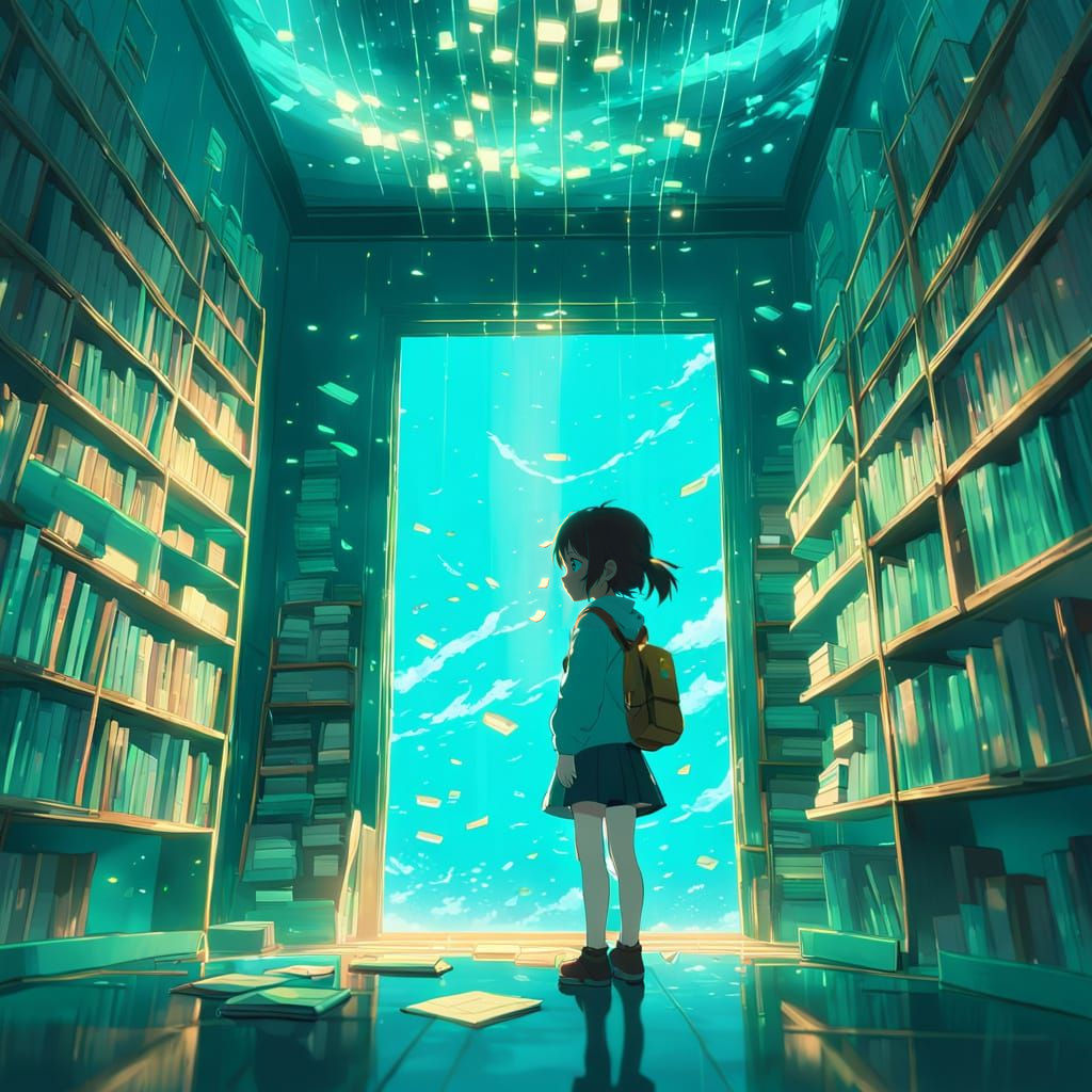 Ethereal Anime Scene of Child and Glowing Walls