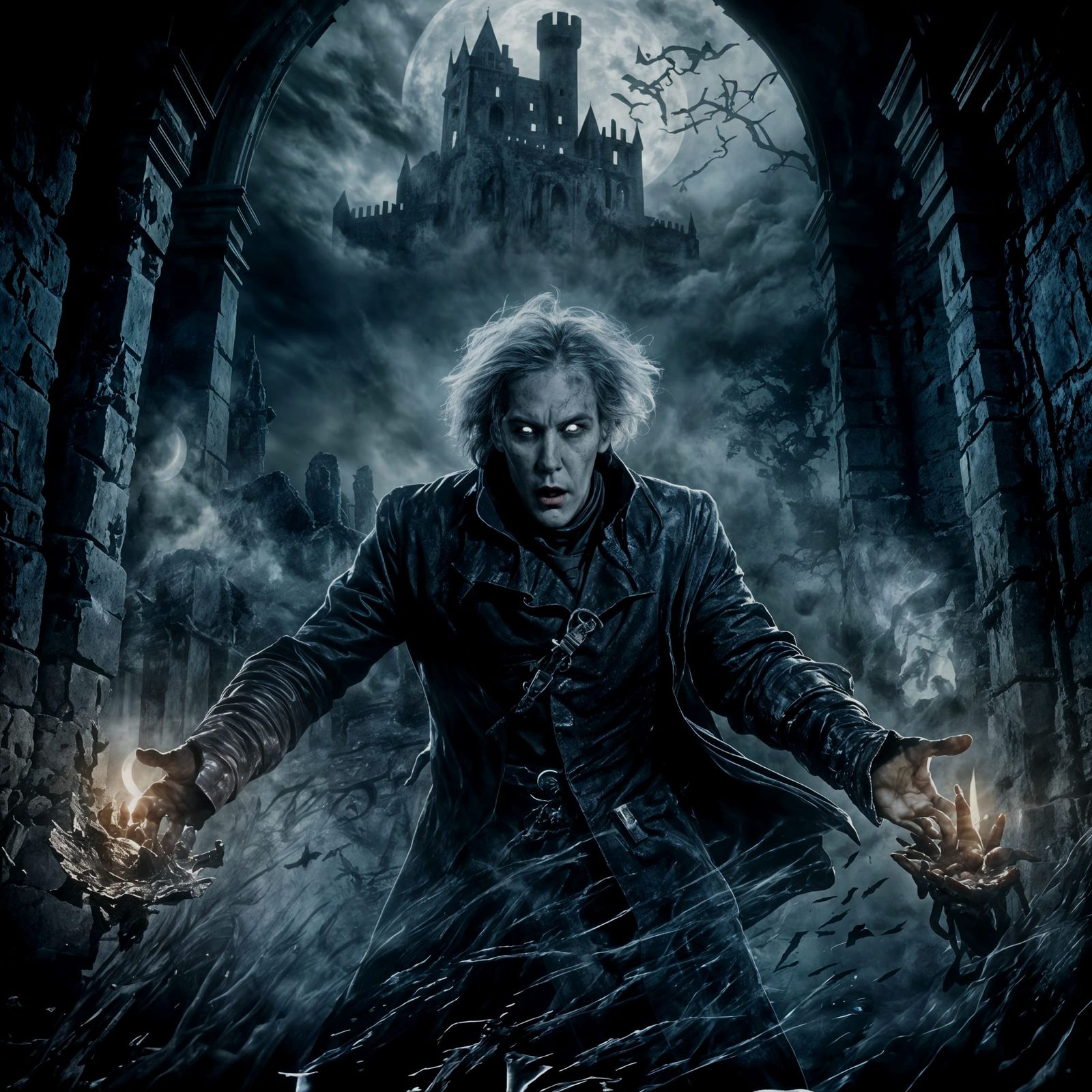 Midnight Ghost Manifestation in Eerie Castle Ruins